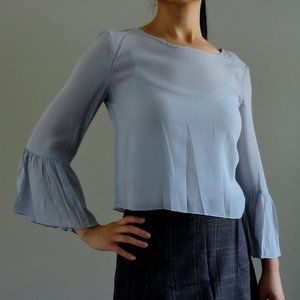 Babaton Light Blue Blouse with Bell Sleeves, Size XXS